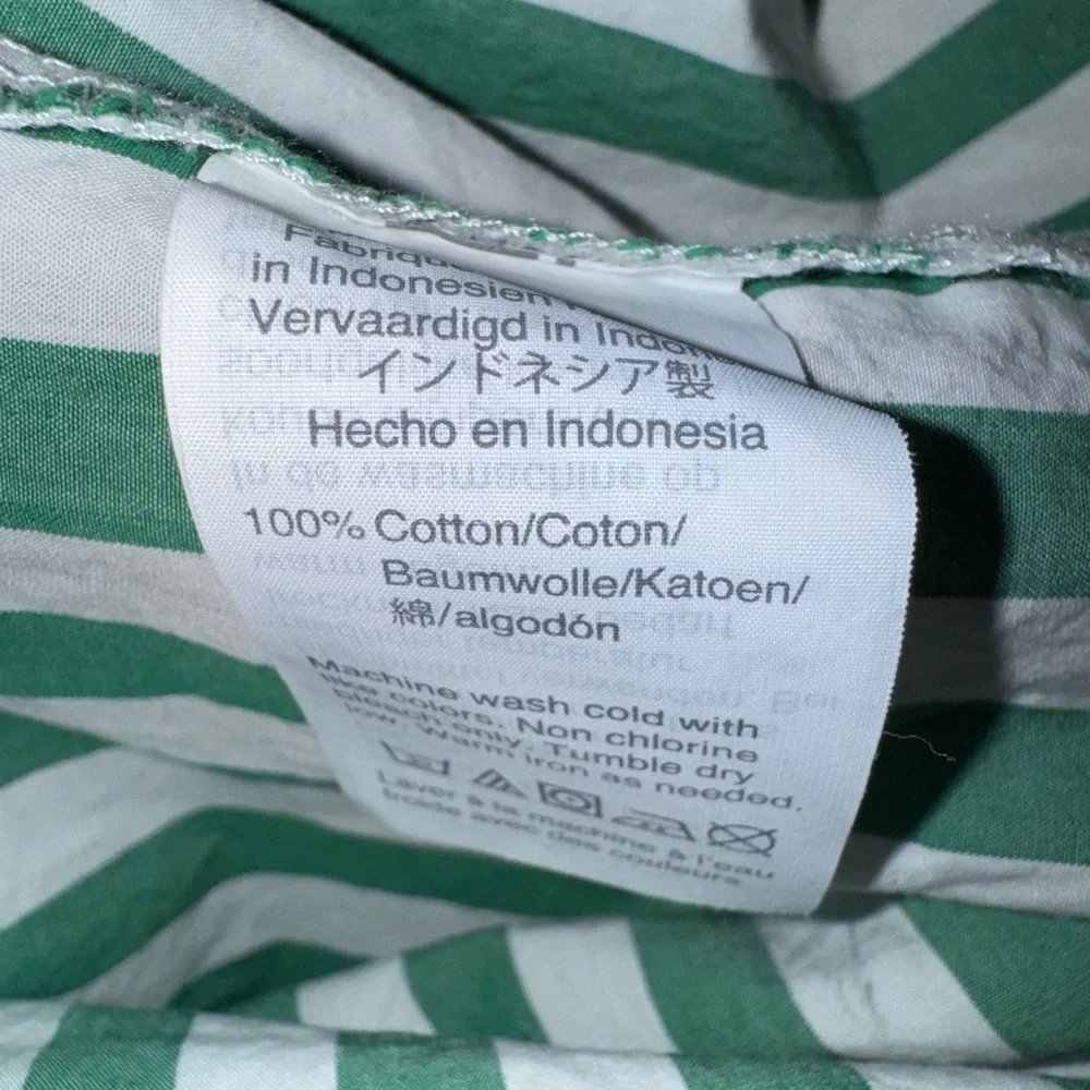 J Crew Women's Cotton Green White Stripe Long Sleeve Blouse mock neck collar, 10 - Picture 4 of 4